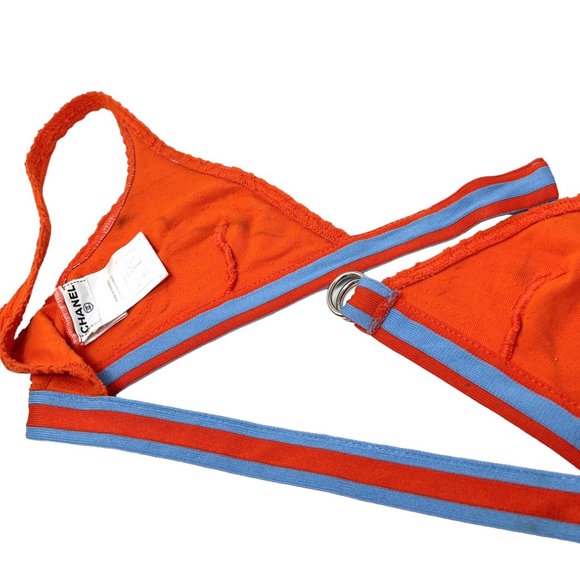 CHANEL Vintage 02S CC Logo Swimsuit Bikini #36 Swimwear Orange Nylon [102707] - Picture 10 of 13